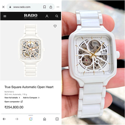 Rado True Square Automatic Open Heart Ceramic Watch