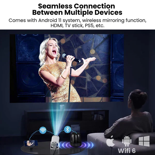 Portable Smart Projector with Built-in Apps YouTube, Netflix, Prime.