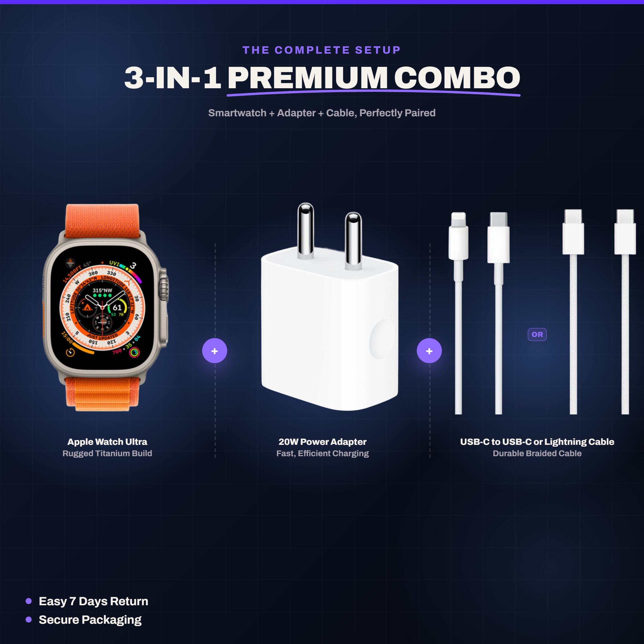 Finetyme 3-in-1 (Smartwatch + Adaptor + Cable)