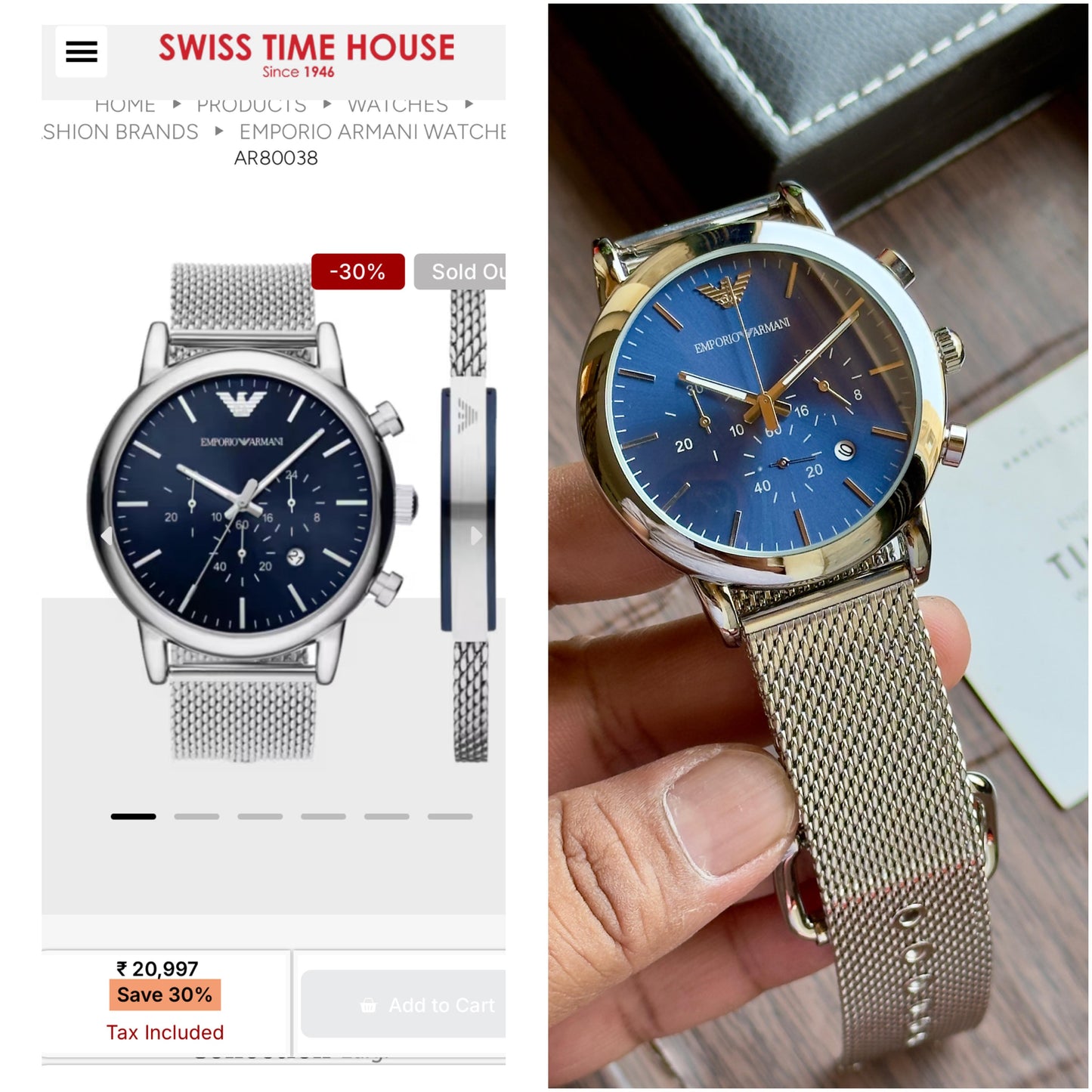 Emporio Armani Chronograph AR1979 Mesh Watch